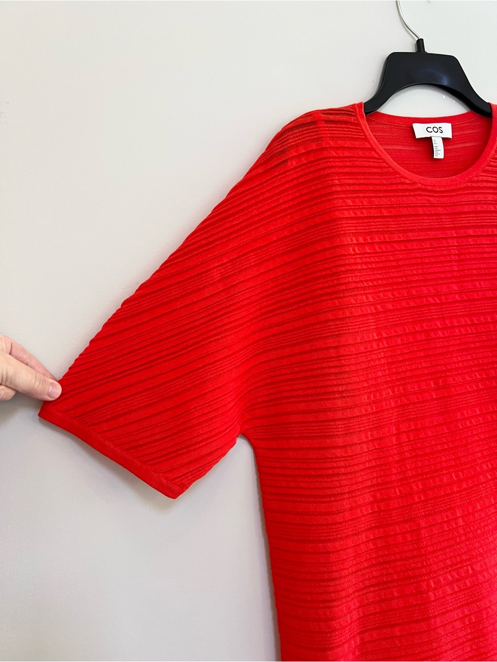 COS Boxy Crew Neck Pleated Cotton Blend Pullover Short Sleeve Mini Dress Red, S - Picture 6 of 12